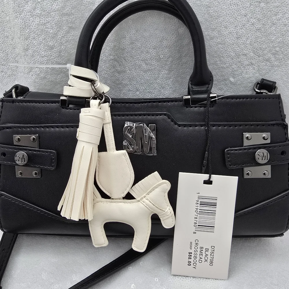 Steve Madden BMEAD Top Handle East West Crossbody Satchel Black Bag Horse Charm
